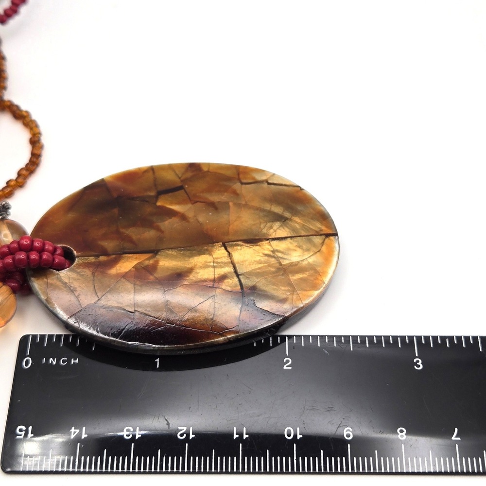 Boho Statement Pendant Necklace‎ Multi Strand Beaded Earth Tones - Picture 5 of 5